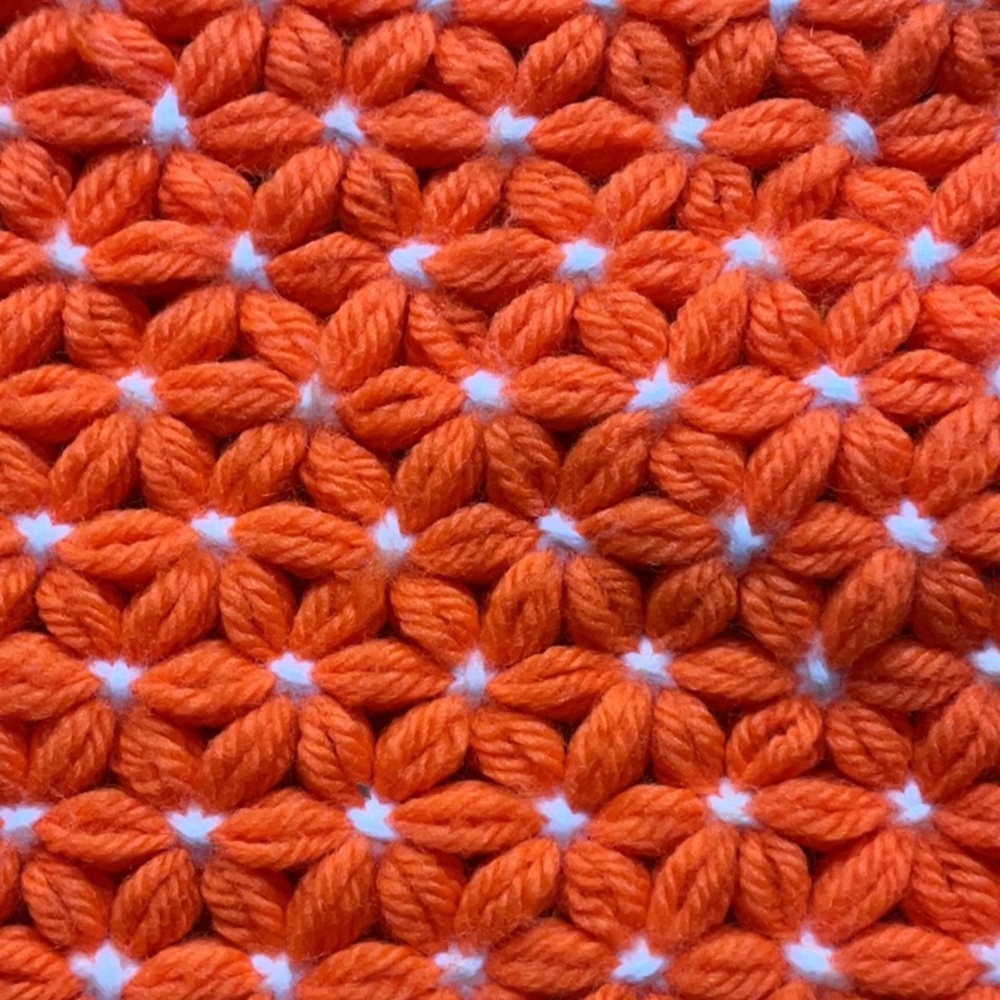 Vintage Hexagon Granny Crochet 60s 70s Mod Retro handmade table piece orange - Picture 2 of 4